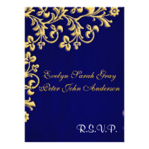 Azul del rsvp del boda e inviitation del brocado d invitación