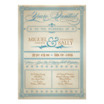 Azul del vintage y invitación del boda de Brown