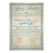 Azul del vintage y invitación del boda de Brown