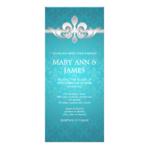 Azul elegante de la flor de lis del boda comunicados personalizados