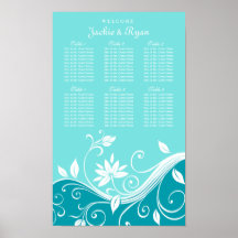 Azul floral de la carta del asiento del boda impresiones