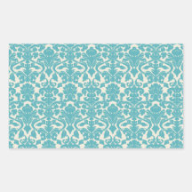 Azul francés del damasco de la antigüedad del vint rectangular pegatinas