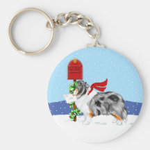 Azul Merle del correo del navidad de Sheltie Llaveros Personalizados