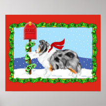Azul Merle del correo del navidad de Sheltie Impresiones