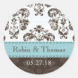 Azul personalizado de Tiffany y boda del damasco d Pegatinas
