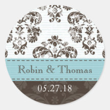 Azul personalizado de Tiffany y boda del damasco d Pegatinas