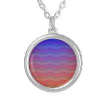 Azul rosado anaranjado de las rayas onduladas abst collar personalizado