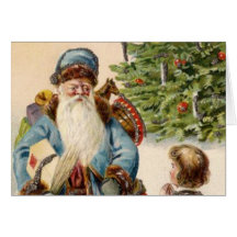 Azul Santa del vintage Felicitacion