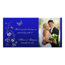 Azul, tarjeta floral de la foto del boda de la mar tarjetas fotograficas personalizadas