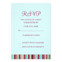 Azul y Brown RSVP rayado Invitacion Personal