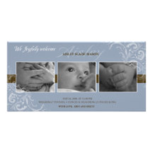 Azul y invitación del bebé de Brown Tarjetas Fotográficas Personalizadas