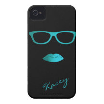 Azul y labios Geeky del trullo con los vidrios Case-Mate iPhone 4 Fundas