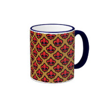 Azul y Red Fluer de Lis Cup de Brown Taza