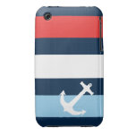 Azules marinos náuticos del ancla de mar de las ra Case-Mate iPhone 3 carcasa