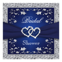 Azules marinos, plata floral, ducha nupcial de los invitación