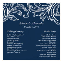 Azules marinos y blanco del programa del boda del  invitación