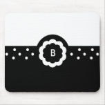 B:: Mousepad negro del monograma y blanco punteado Tapete De Raton