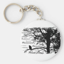 B&W Raven nunca más la silueta Llaveros Personalizados