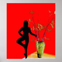 Bailarina en silueta y florero posters