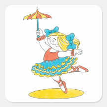 Baile con el paraguas calcomania cuadradas personalizada