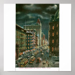 Baje Broadway por noche, Nueva York Poster