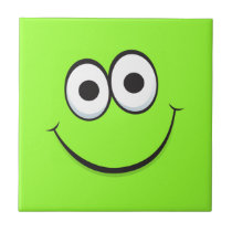Baldosa cerámica de la cara sonriente feliz verde  azulejos