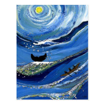Ballena con el barco postales