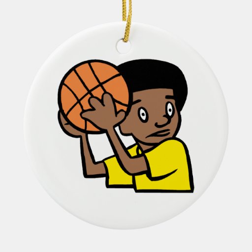 Baloncesto asustado del jugador del muchacho ornamente de reyes