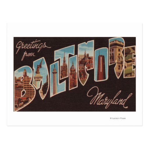 Baltimore, Maryland - escenas grandes 3 de la letr Tarjetas Postales