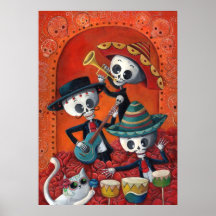 Banda del esqueleto de Dia de Muertos Musical Posters