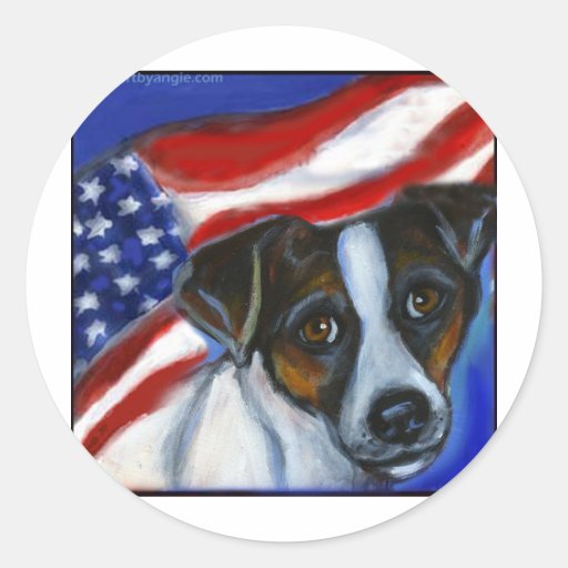 Bandera americana de Jack Russel Terrier Etiqueta