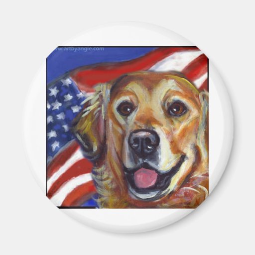 Bandera americana del golden retriever imán