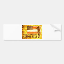 Bandera americana del saludo del soldado el 4 de j etiqueta de parachoque