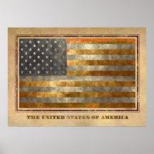Bandera americana en hoja de oro poster