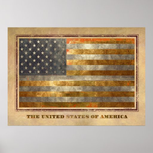 Bandera americana en hoja de oro poster