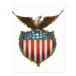 Bandera americana patriótica del vintage y Eagle c Tarjeta Postal