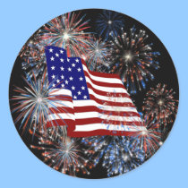 Bandera americana patriótica y fuegos artificiales pegatinas