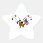 Bandera americana y fuegos artificiales calcomanía forma de estrellae
