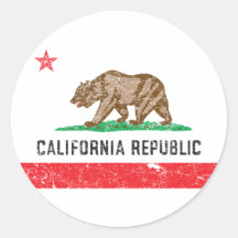 Bandera de California del vintage Etiquetas Redondas