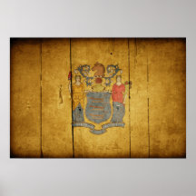 Bandera de madera rugosa de New Jersey Poster