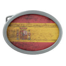Bandera de madera vieja de España Hebillas Cinturon Ovales