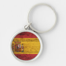 Bandera de madera vieja de España Llaveros