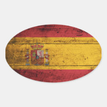 Bandera de madera vieja de España Pegatina Óval