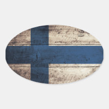 Bandera de madera vieja de Finlandia Pegatina Ovalada