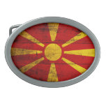 Bandera de madera vieja de Macedonia Hebillas De Cinturon Ovales