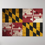 Bandera de madera vieja de Maryland Poster