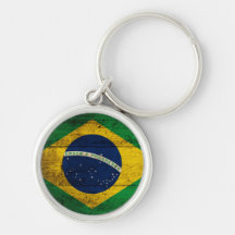 Bandera de madera vieja del Brasil Llavero