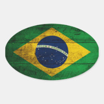 Bandera de madera vieja del Brasil Calcomania Oval Personalizadas