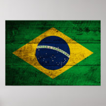 Bandera de madera vieja del Brasil Poster