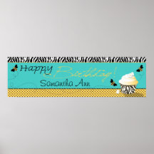Bandera del cumpleaños de la abeja del cumpleaños impresiones
